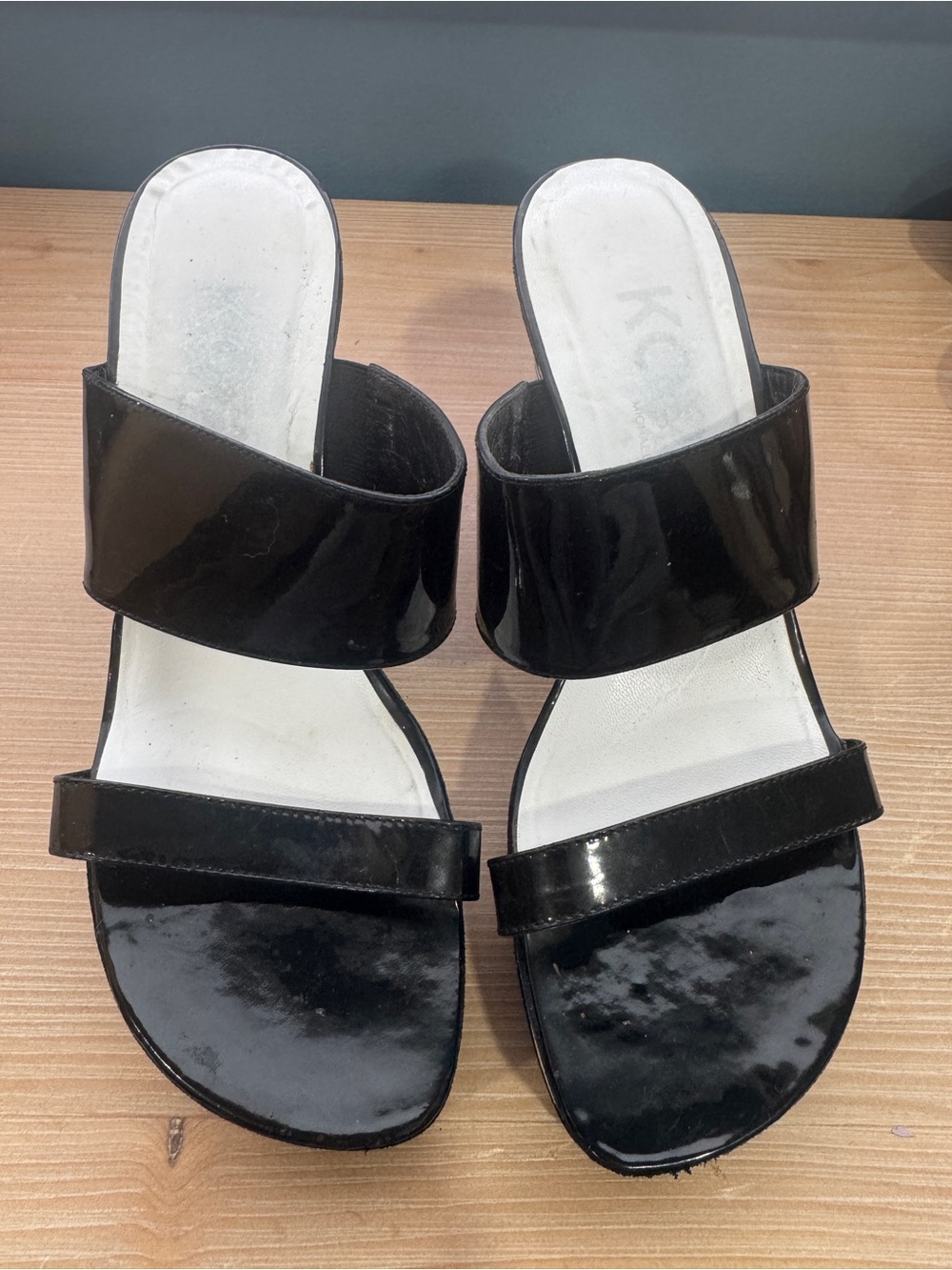 Michael Kors Black Patent Two-Strap Mule Slides